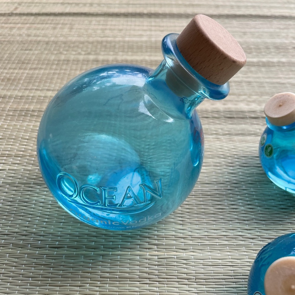 Ocean Organic Maui Vodka HI islands Bottles blue clear glow repurpose empty - Picture 5 of 5